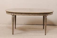 Vintage Oval Painted Wood Dining Table with Three Leaves and Diamond Pattern