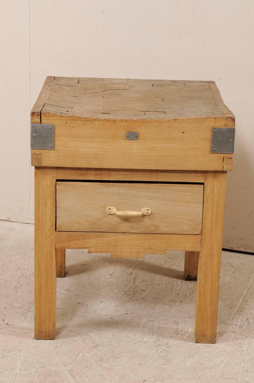 20th Century Vintage Swedish Butcher Block Side Table with Geometric Skirt and Angular Legs For Sale