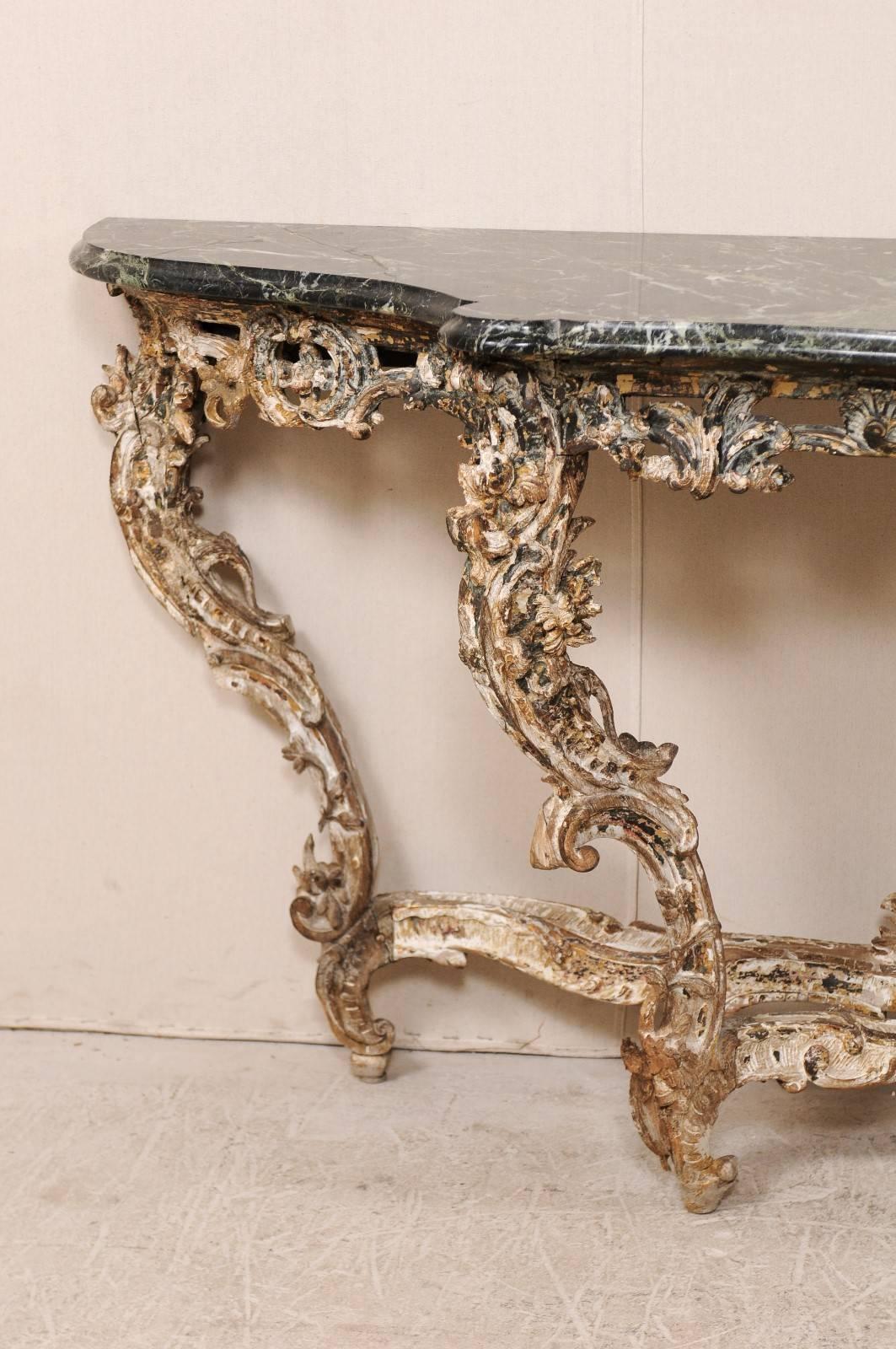 French 18th Century Rococo Period Richly Carved Wood and Marble Console Table In Good Condition In Atlanta, GA