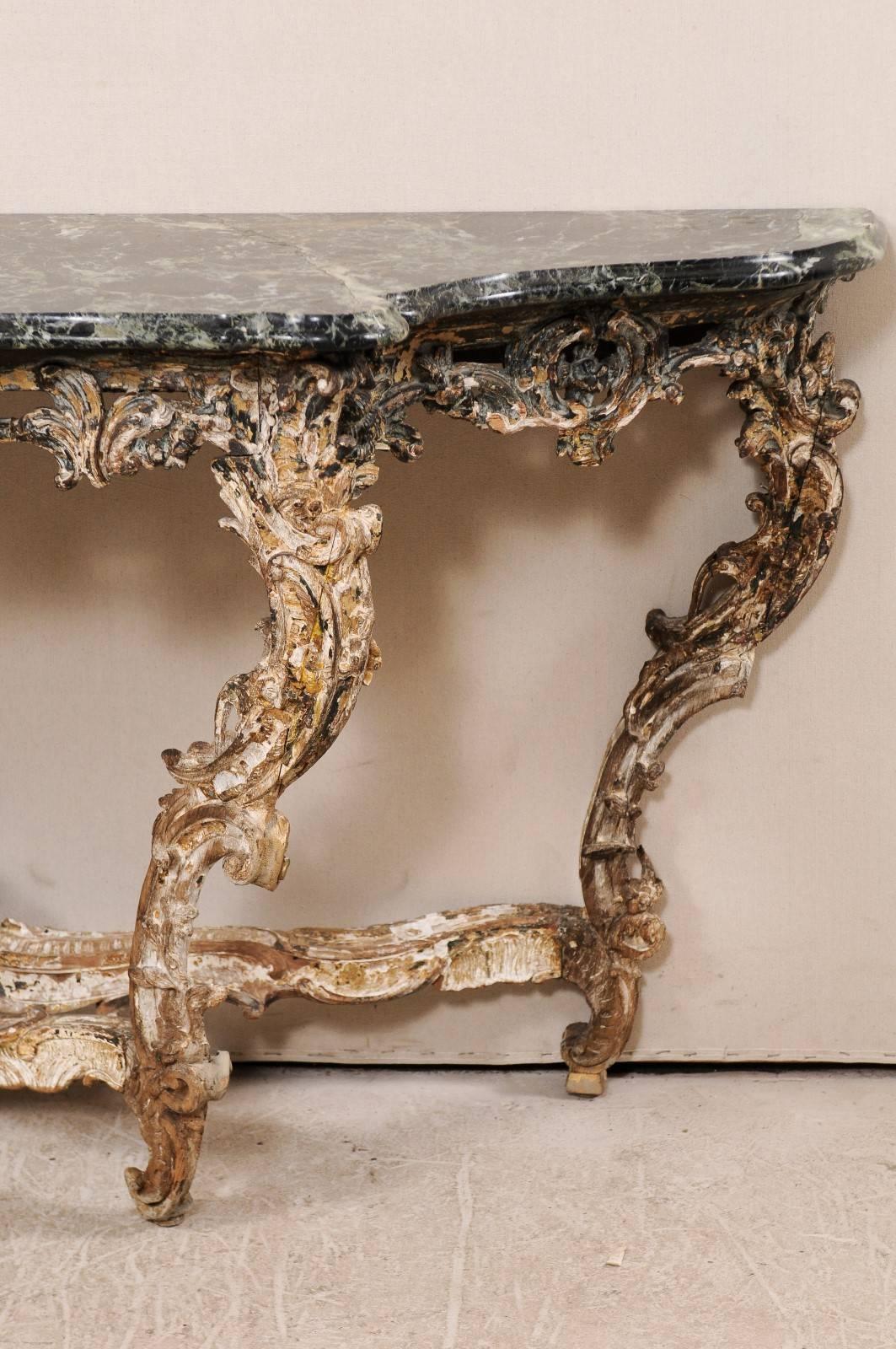 French 18th Century Rococo Period Richly Carved Wood and Marble Console Table 2