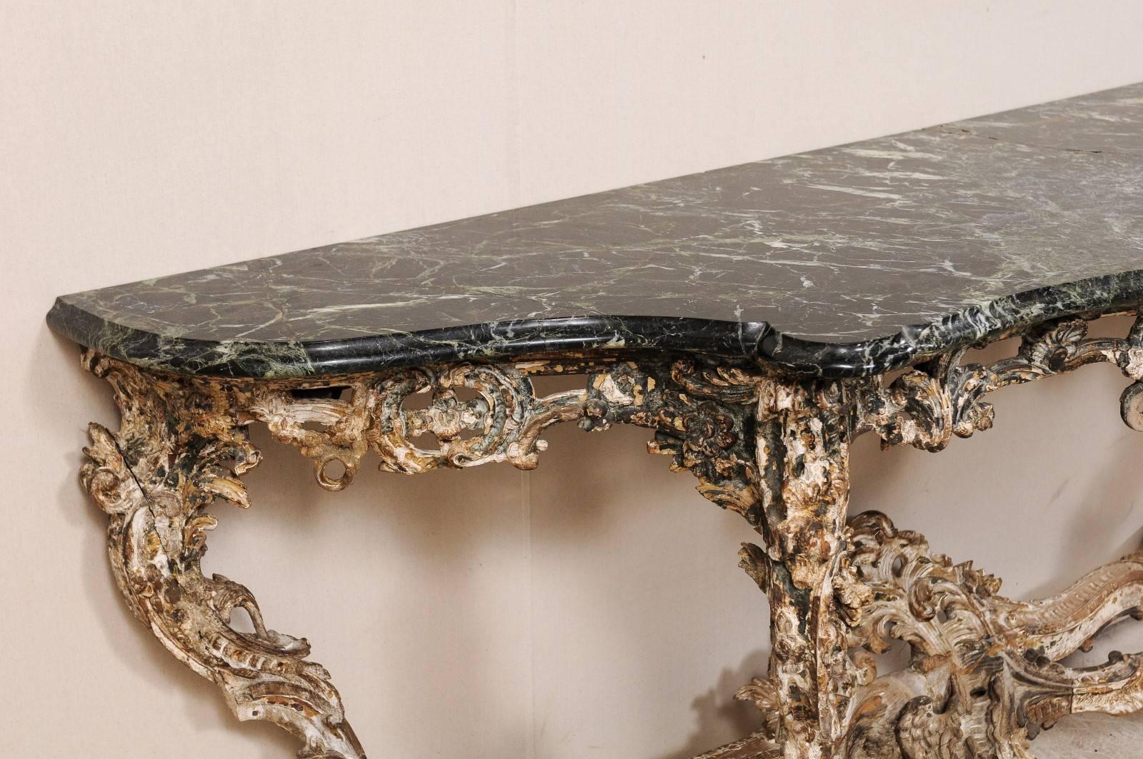French 18th Century Rococo Period Richly Carved Wood and Marble Console Table 4