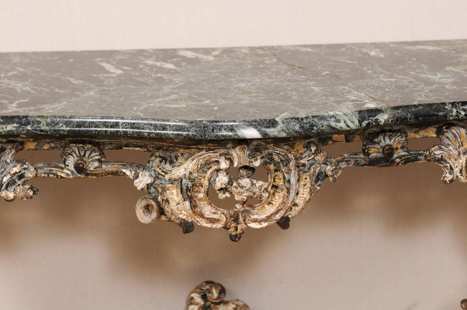 French 18th Century Rococo Period Richly Carved Wood and Marble Console Table 5