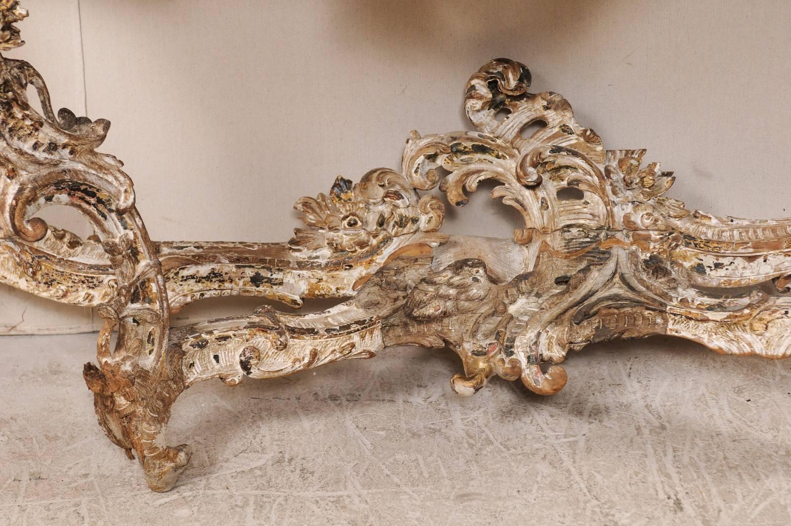 French 18th Century Rococo Period Richly Carved Wood and Marble Console Table 6