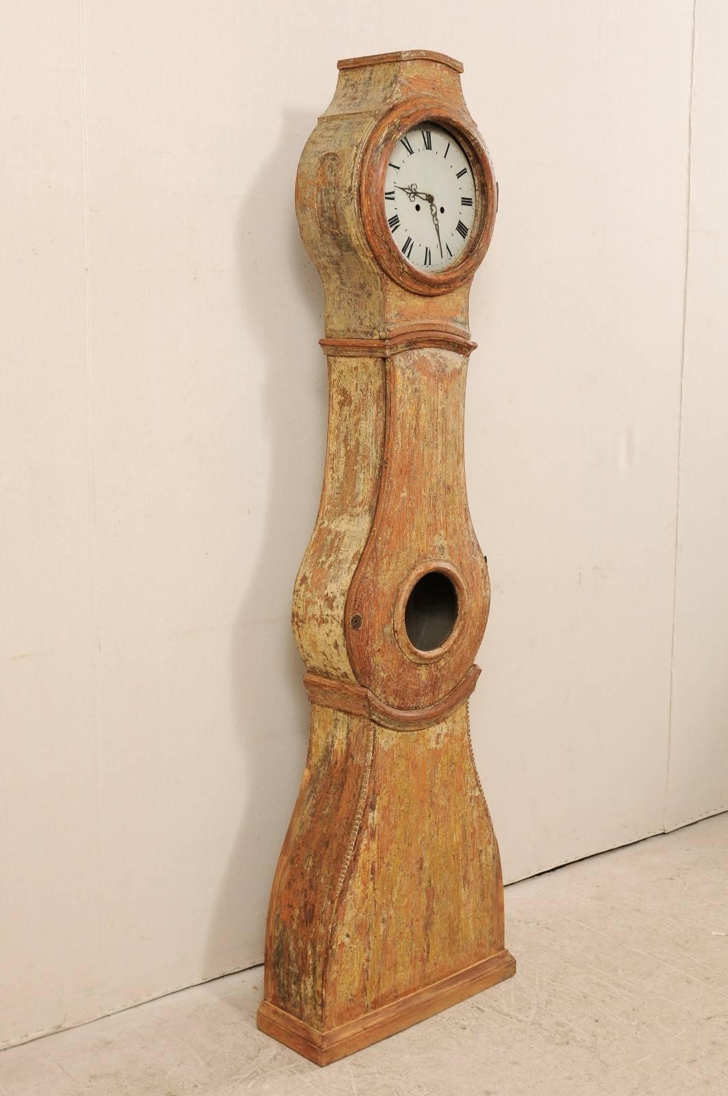19th Century Swedish Painted Wood Longcase / Floor Clock with Scraped Finish For Sale 2