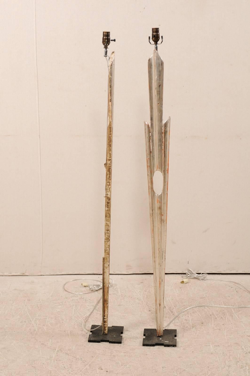Pair of Tall Italian 19th Century Slender Floor Lamps Fashioned from Sunburst 1