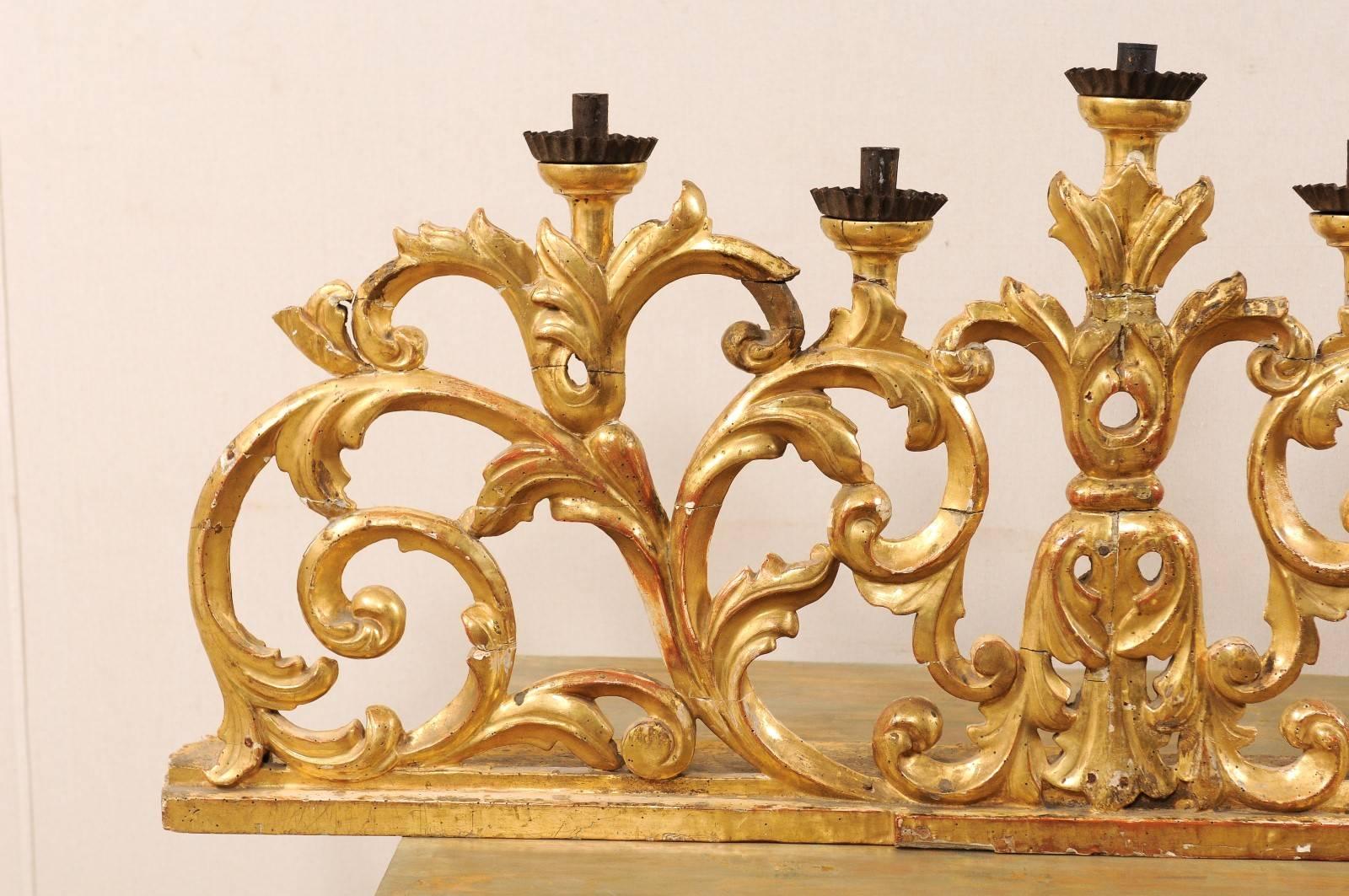 Exquisite Italian Pair of Large Carved Gilt-wood Five Candle Candelabra, 19th C. In Good Condition In Atlanta, GA