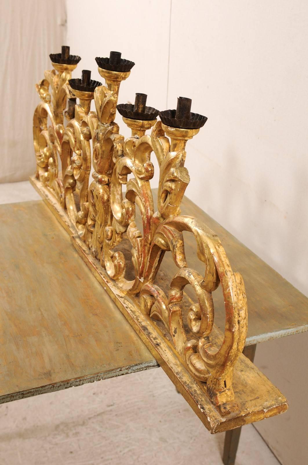 Metal Exquisite Italian Pair of Large Carved Gilt-wood Five Candle Candelabra, 19th C.