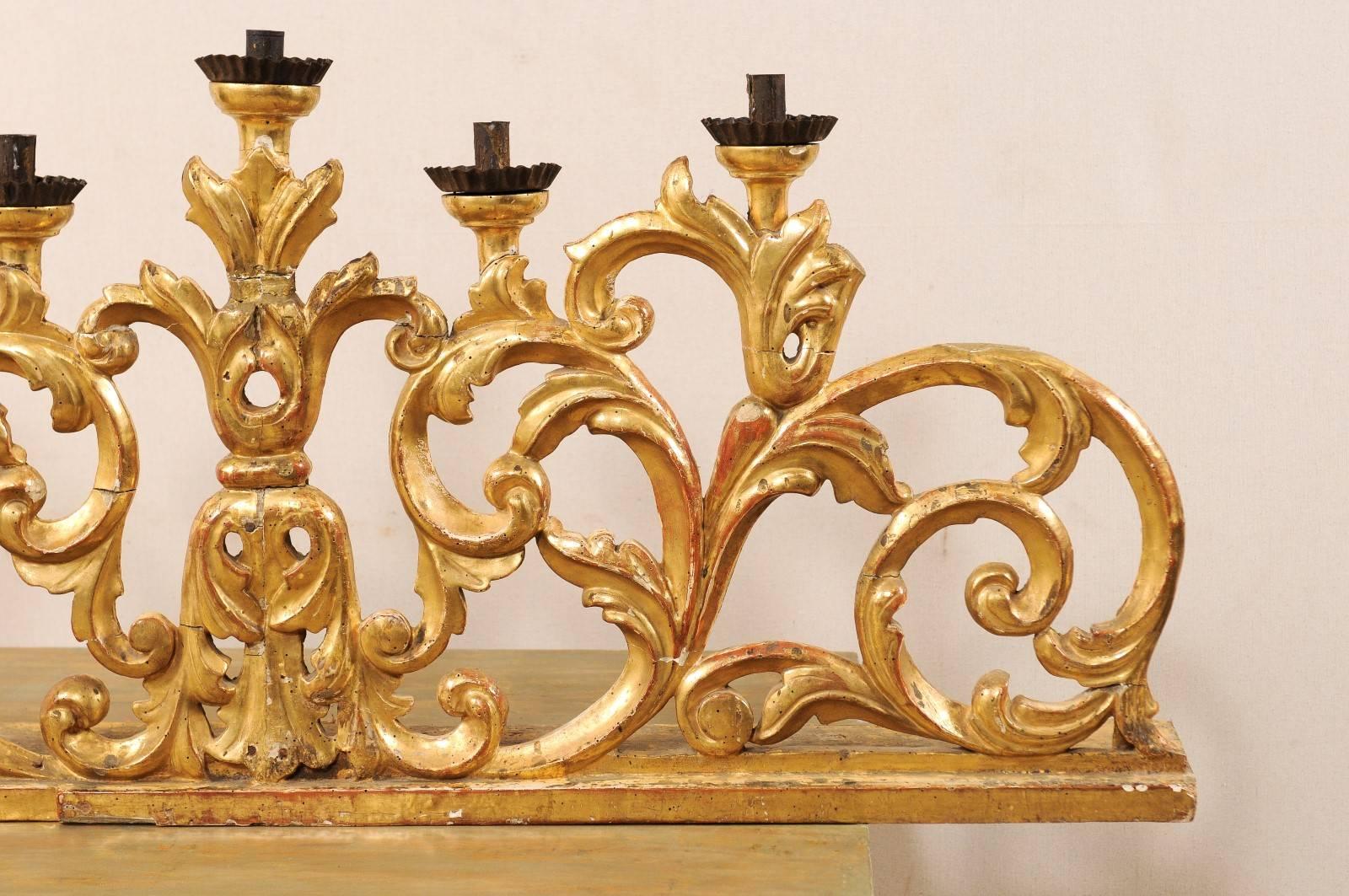 19th Century Exquisite Italian Pair of Large Carved Gilt-wood Five Candle Candelabra, 19th C.