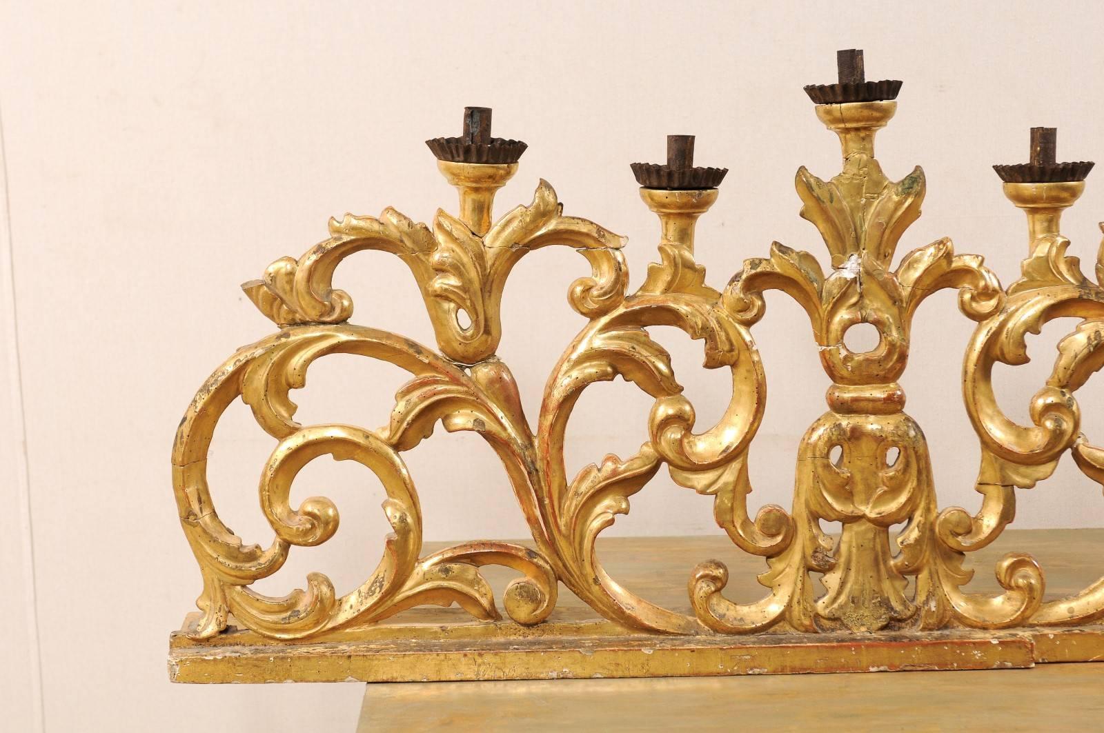 Exquisite Italian Pair of Large Carved Gilt-wood Five Candle Candelabra, 19th C. 2