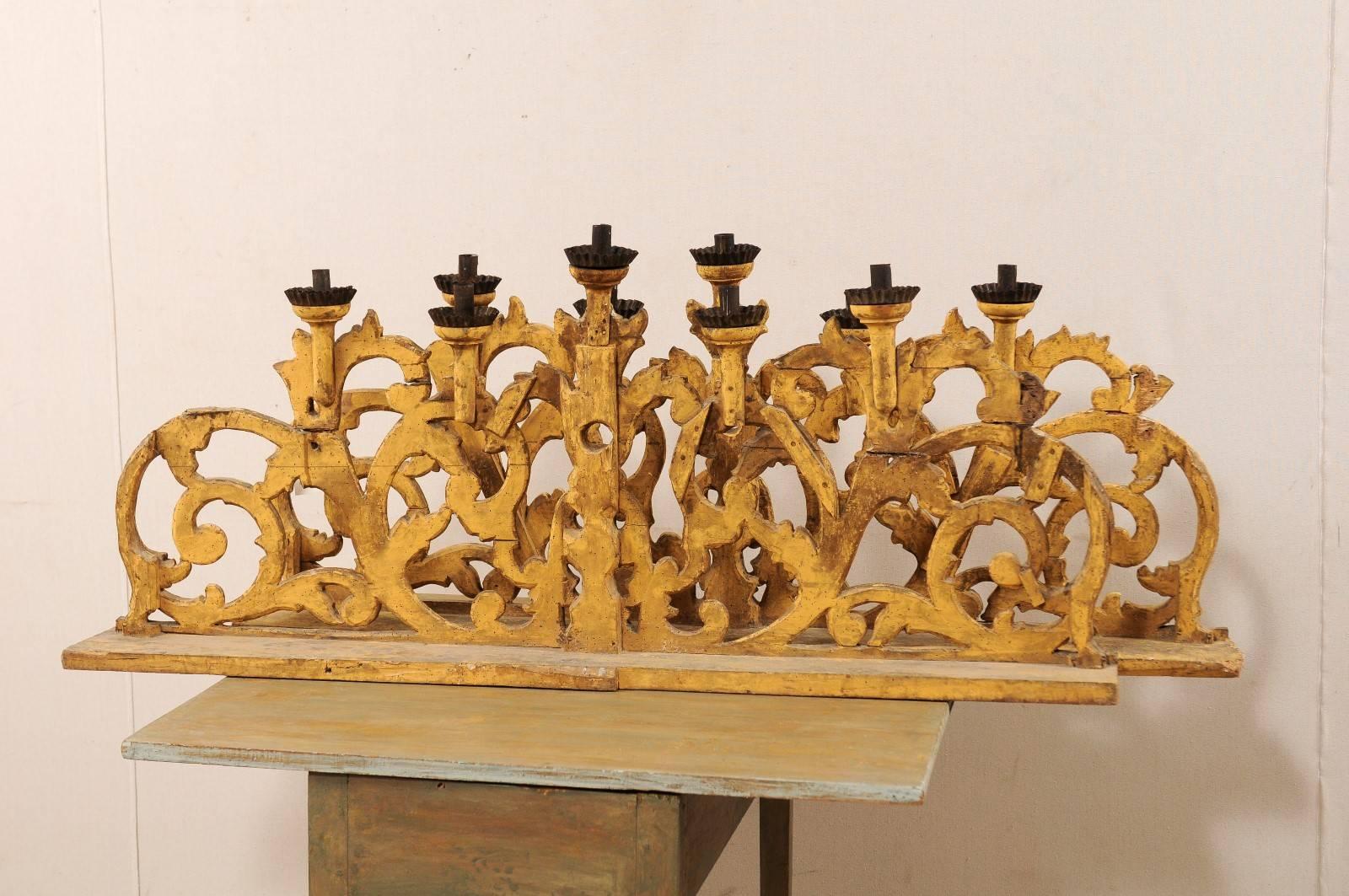 Exquisite Italian Pair of Large Carved Gilt-wood Five Candle Candelabra, 19th C. 3