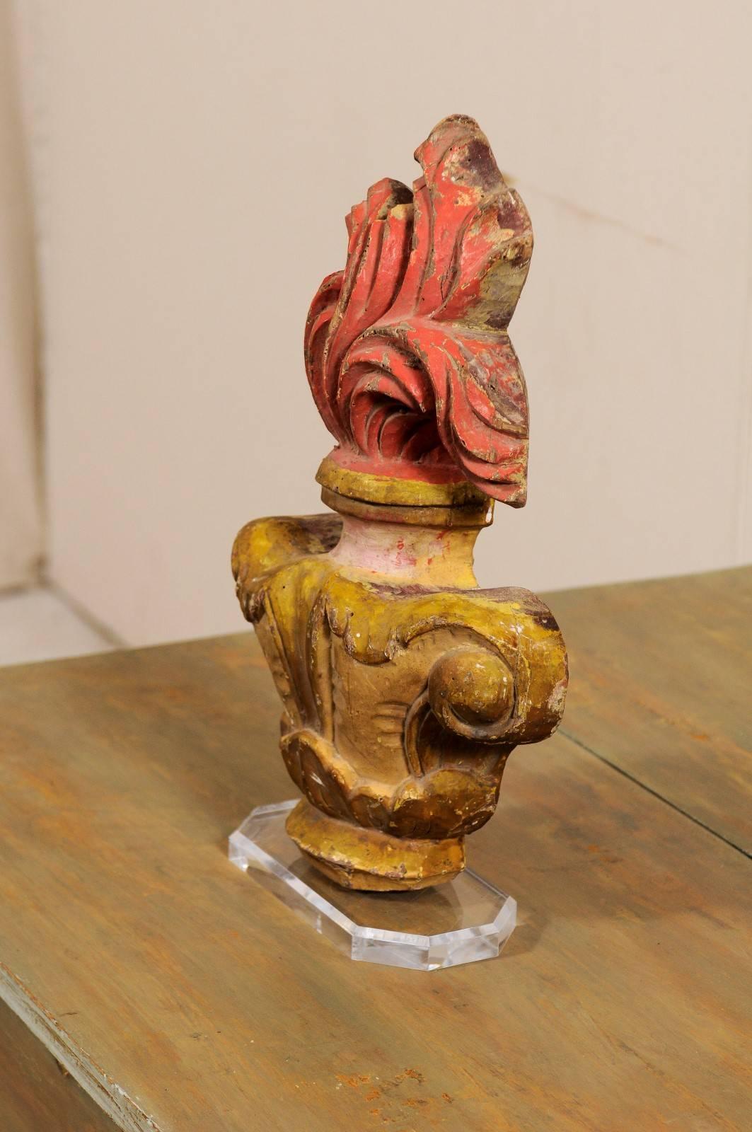 Italian Early 19th Century Carved Wood Flame Fragment with Original Paint In Good Condition In Atlanta, GA