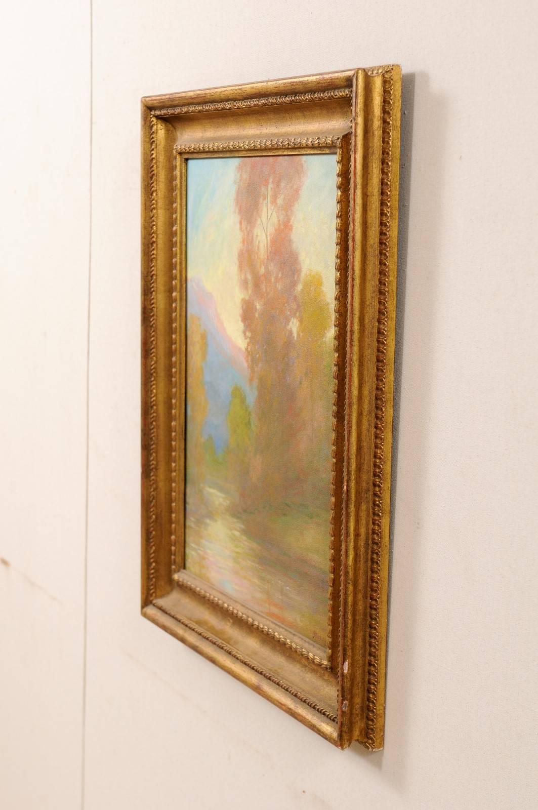 20ième siècle David Sterling, artiste américain, peinture à l'huile dans un cadre d'une scène de montagne romantique en vente