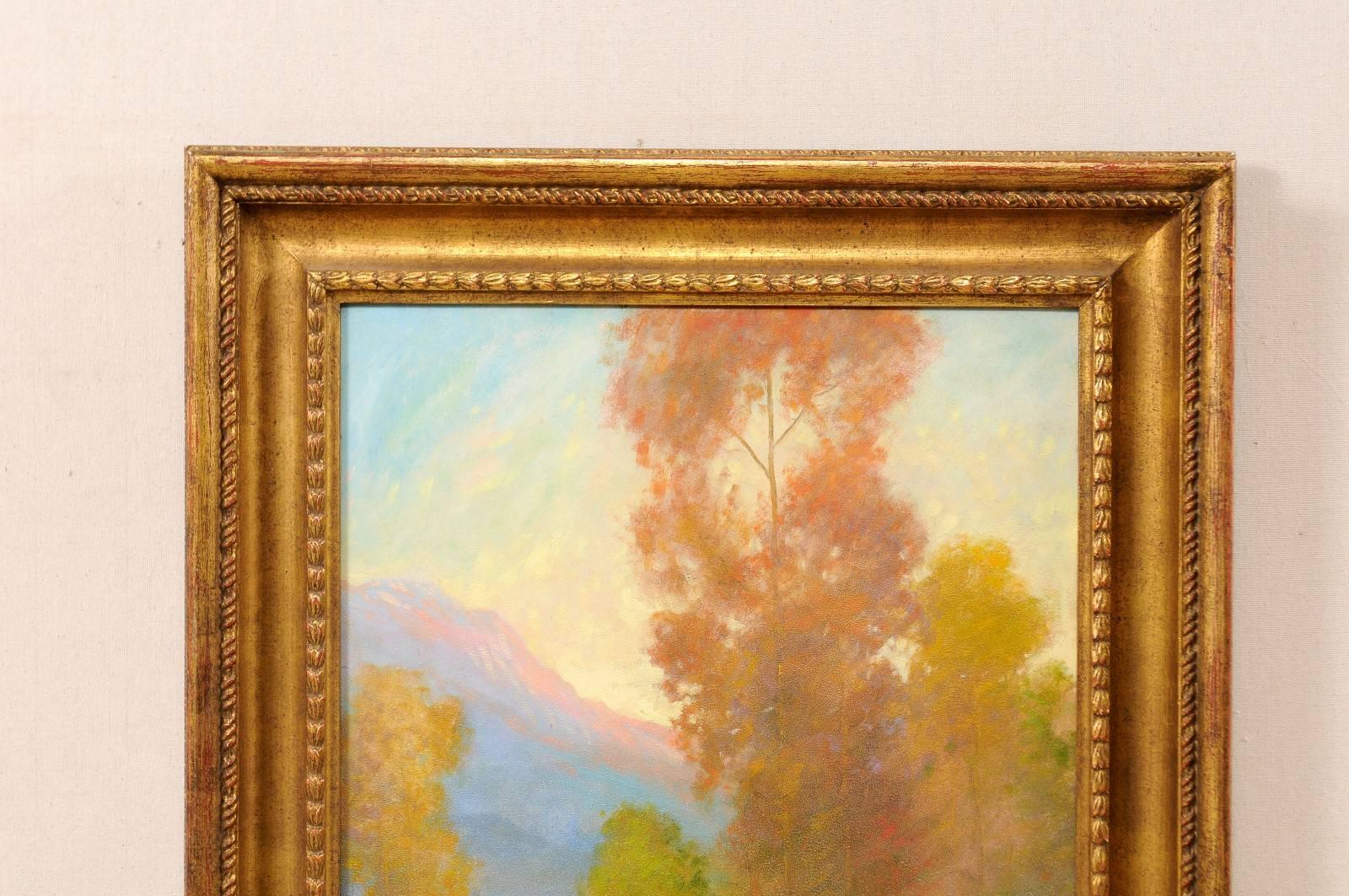 Américain David Sterling, artiste américain, peinture à l'huile dans un cadre d'une scène de montagne romantique en vente