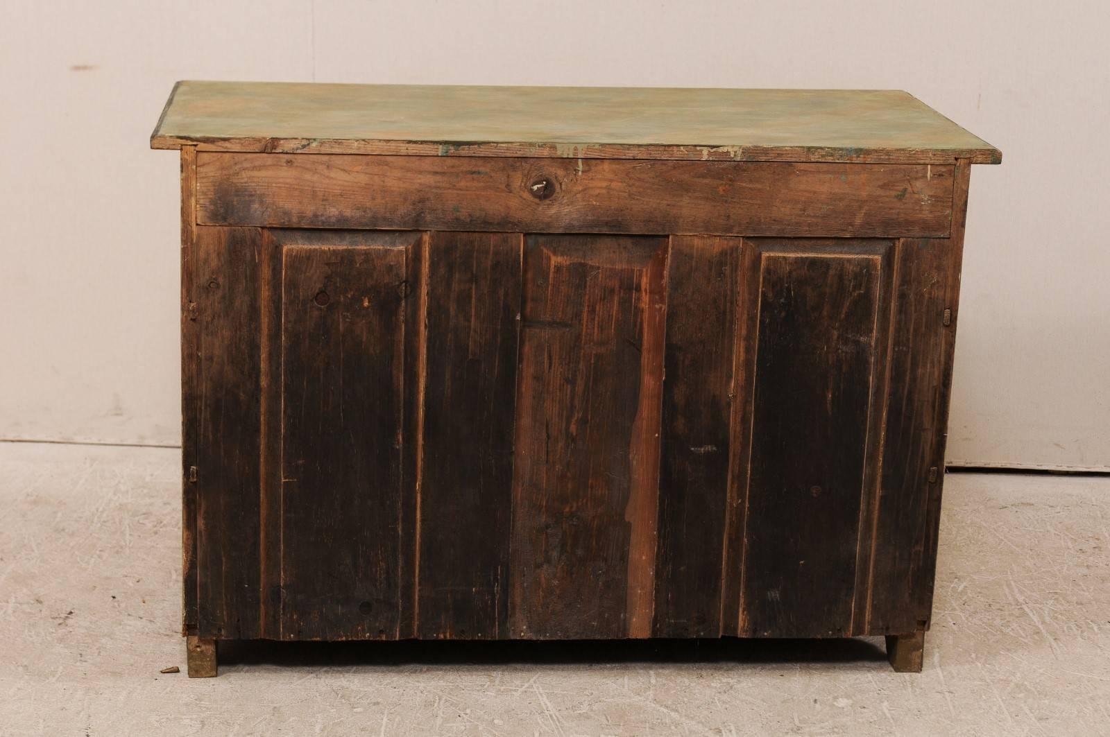 19th Century, Swedish Painted Wood Chest of Drawers in Beige and Green 3
