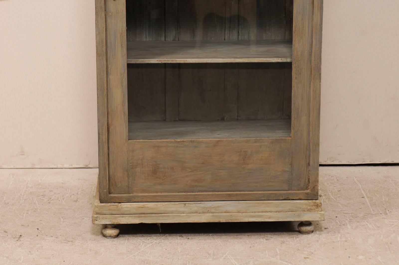 Carved European Painted Wood Vitrine or Cabinet with Glass Front and Adjustable Shelves