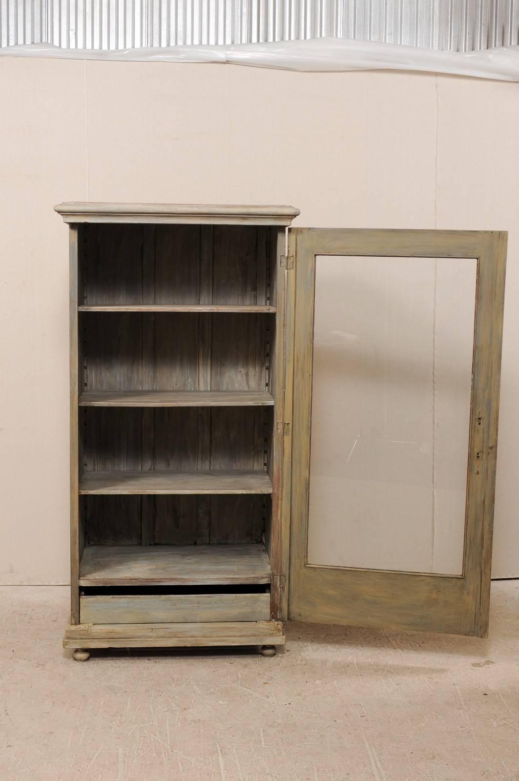 European Painted Wood Vitrine or Cabinet with Glass Front and Adjustable Shelves 1