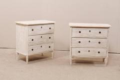Pair of Swedish Mid-20th Century Vintage Chest of Drawers in Soft White Color