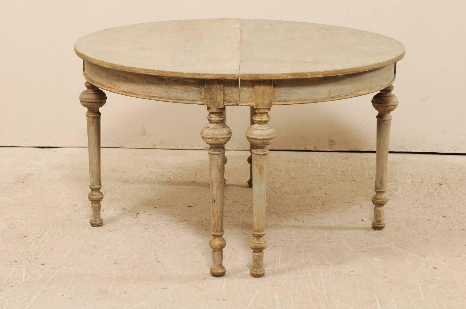 Pair of Swedish Painted Wood Demi Lune Tables with Round Turned and Tapered Legs 3