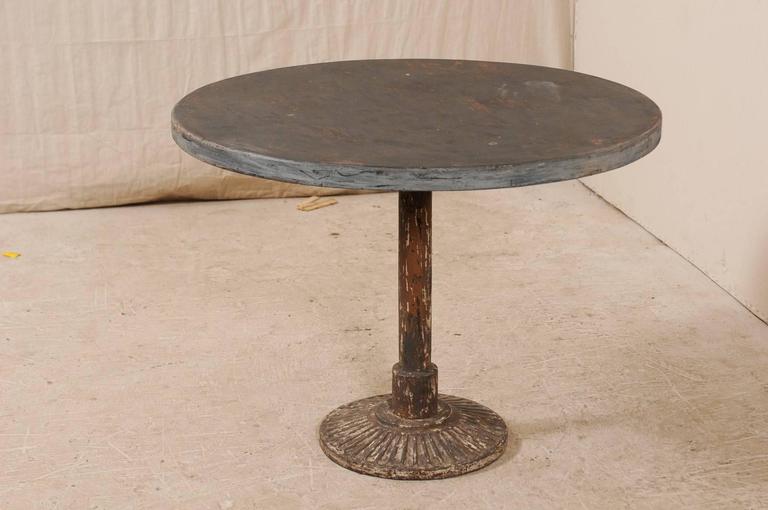 French Vintage Round Bistro Table with Nicely Aged Iron Pedestal Base