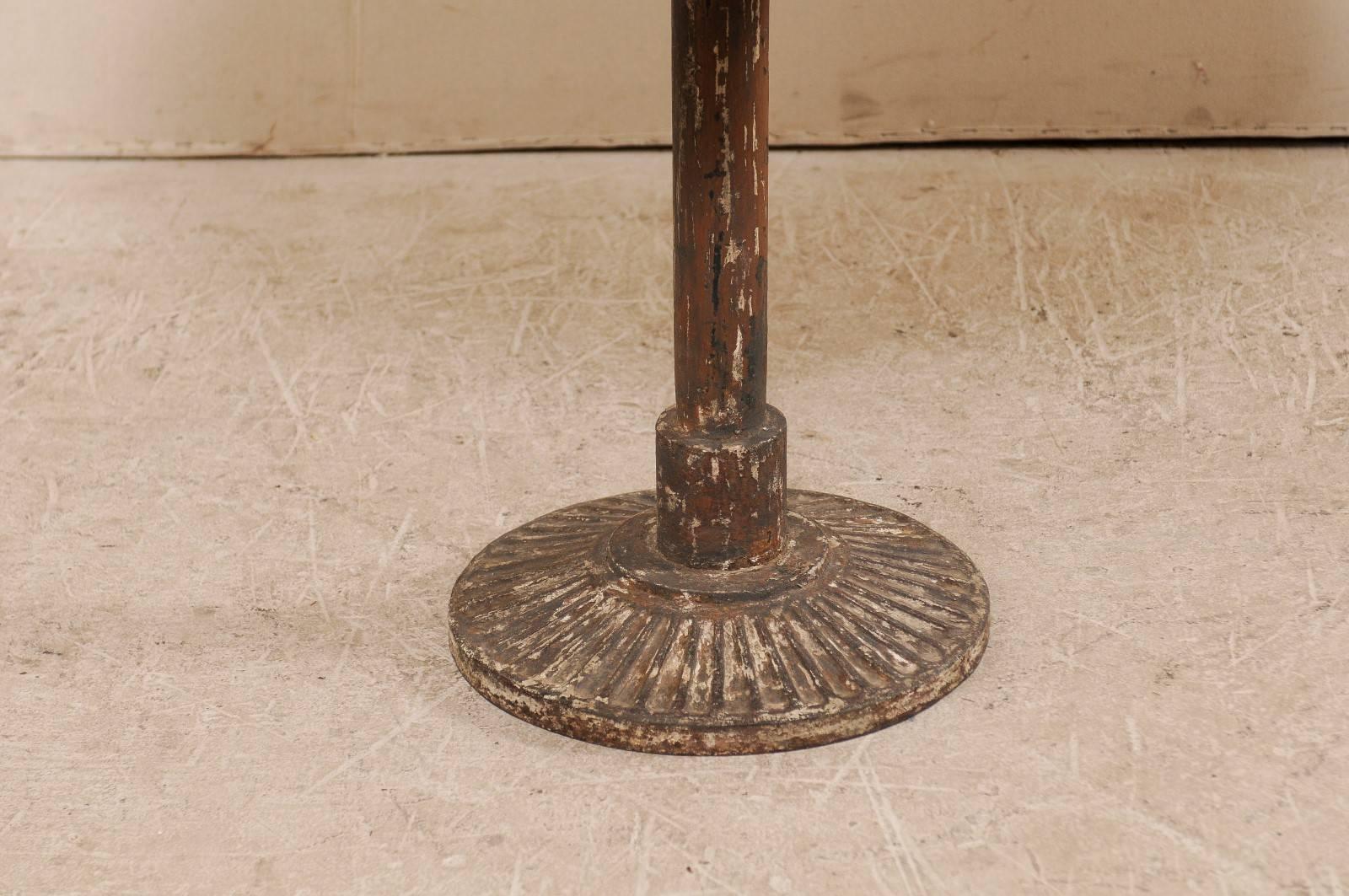 French Vintage Round Bistro Table with Nicely Aged Iron Pedestal Base & Wood Top In Good Condition In Atlanta, GA