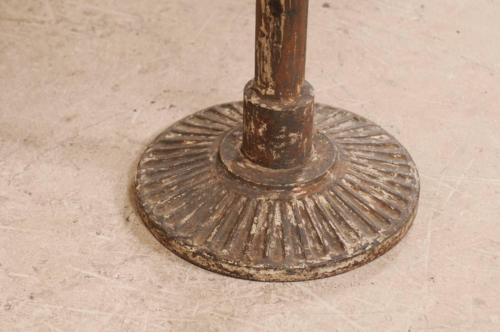 20th Century French Vintage Round Bistro Table with Nicely Aged Iron Pedestal Base & Wood Top