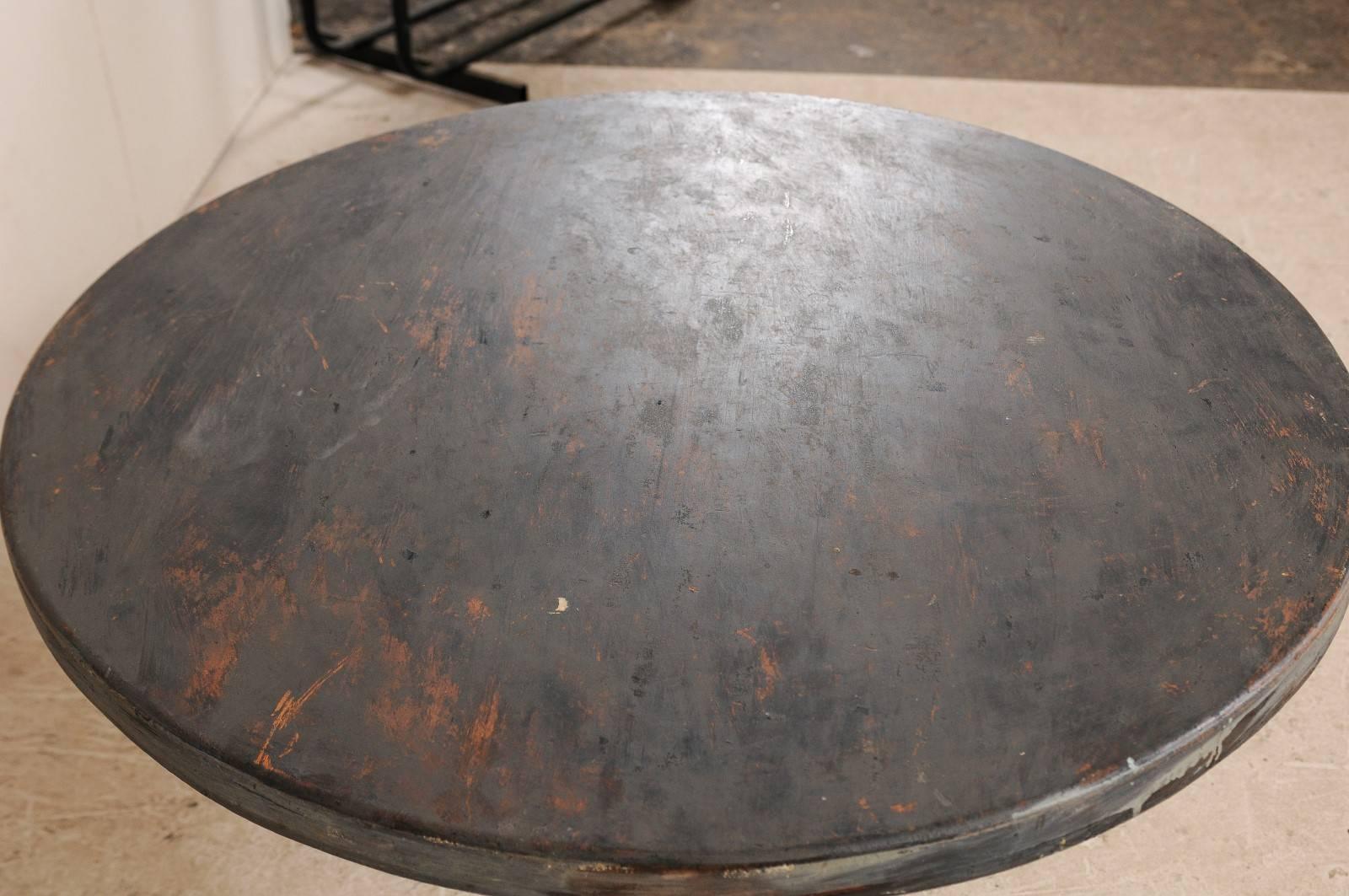 Painted French Vintage Round Bistro Table with Nicely Aged Iron Pedestal Base & Wood Top