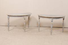 Pair of 19th Century Swedish Demilune Tables of Soft Blue, Grey and Cream