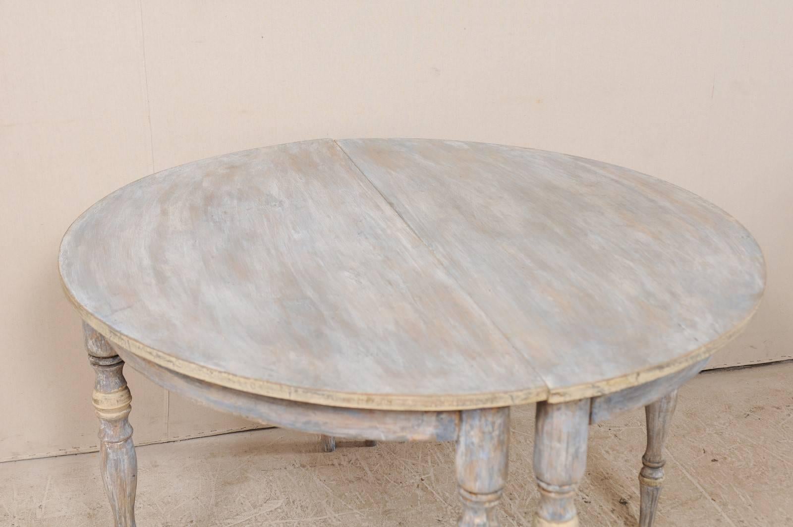Pair of 19th Century Swedish Demilune Tables of Soft Blue, Grey and Cream 4