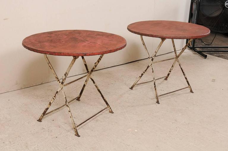 Pair of French Vintage Bistrot / Café Folding Patio / Porch Tables with