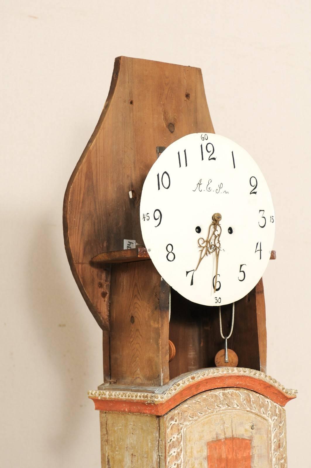 19th Century Painted Wood Swedish Clock with Warm Tangerine Accents 5
