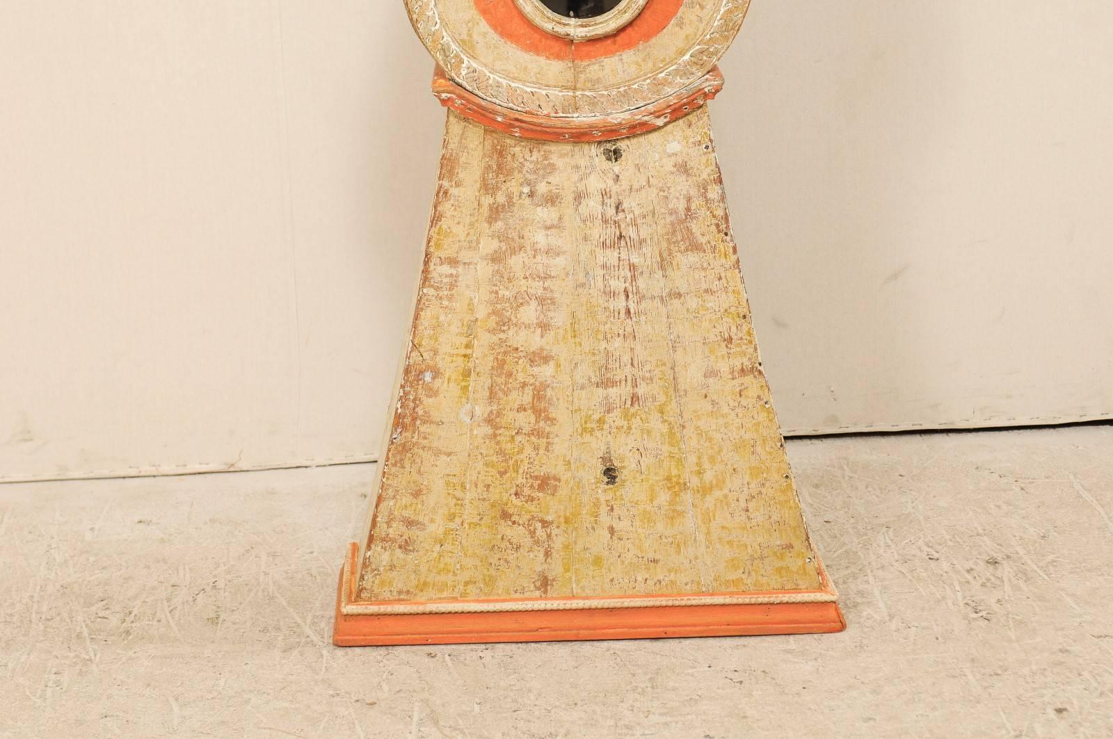 19th Century Painted Wood Swedish Clock with Warm Tangerine Accents 3