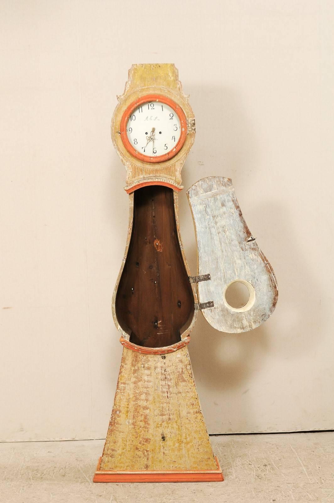 19th Century Painted Wood Swedish Clock with Warm Tangerine Accents 1