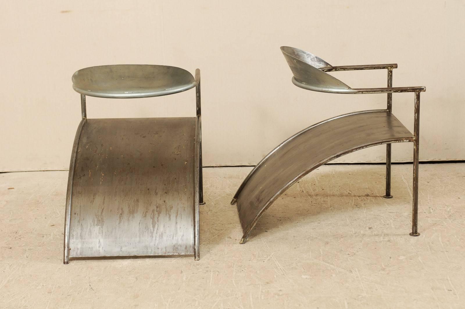 Pair of French Sleek & Modern Metal Arm Chairs by Designer Philippe Starck In Good Condition In Atlanta, GA
