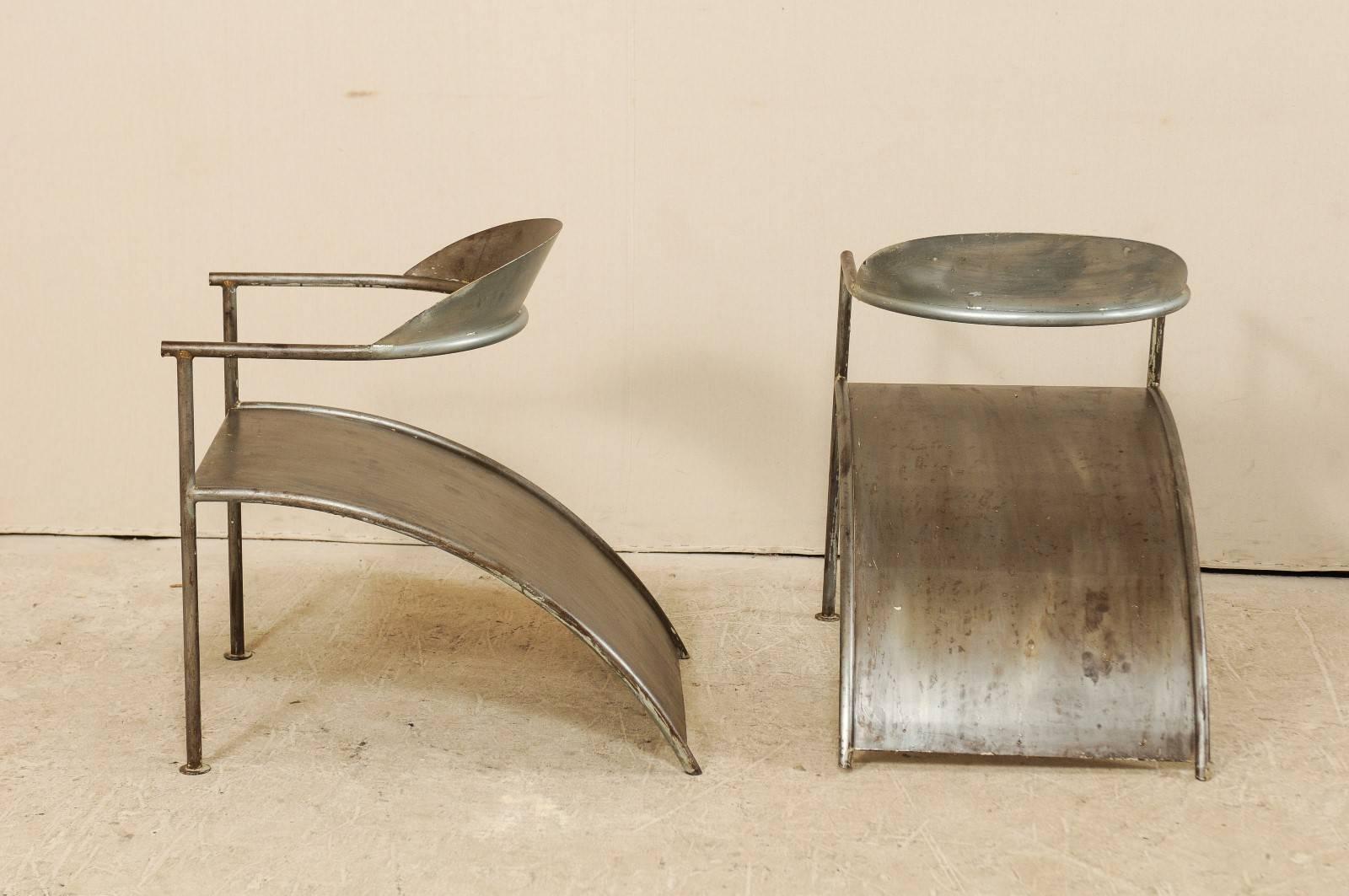 20th Century Pair of French Sleek & Modern Metal Arm Chairs by Designer Philippe Starck