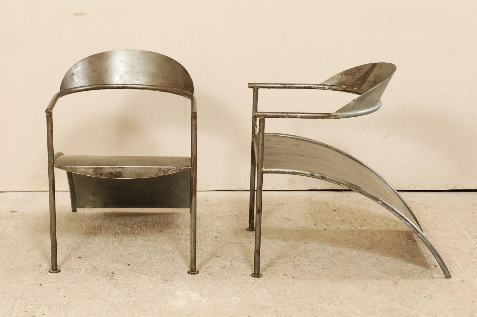 Pair of French Sleek & Modern Metal Arm Chairs by Designer Philippe Starck 1