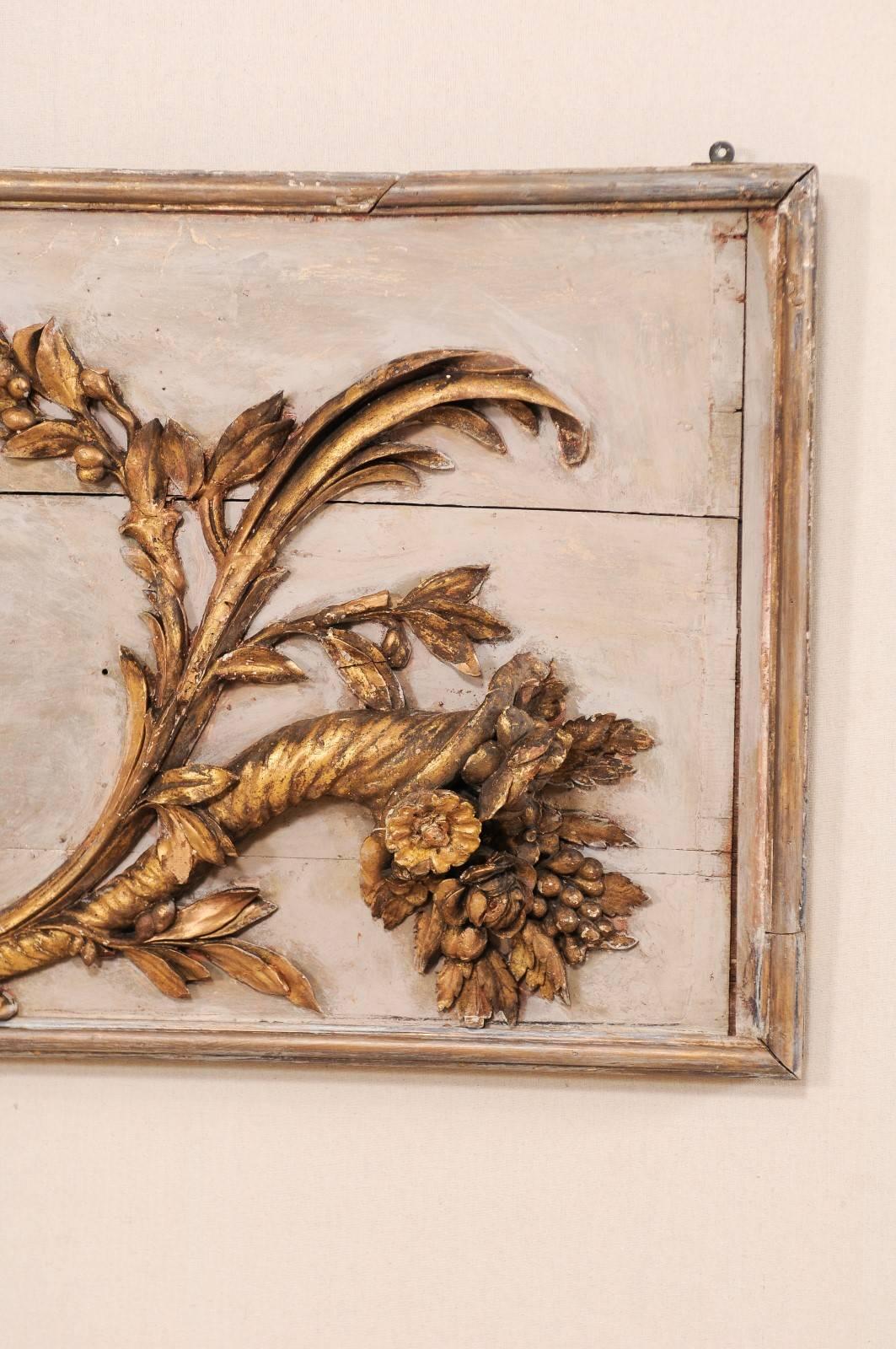 18th Century and Earlier 18th Century Italian Wood Carved Wall Plaque with Gold and Bronze Colored Decor