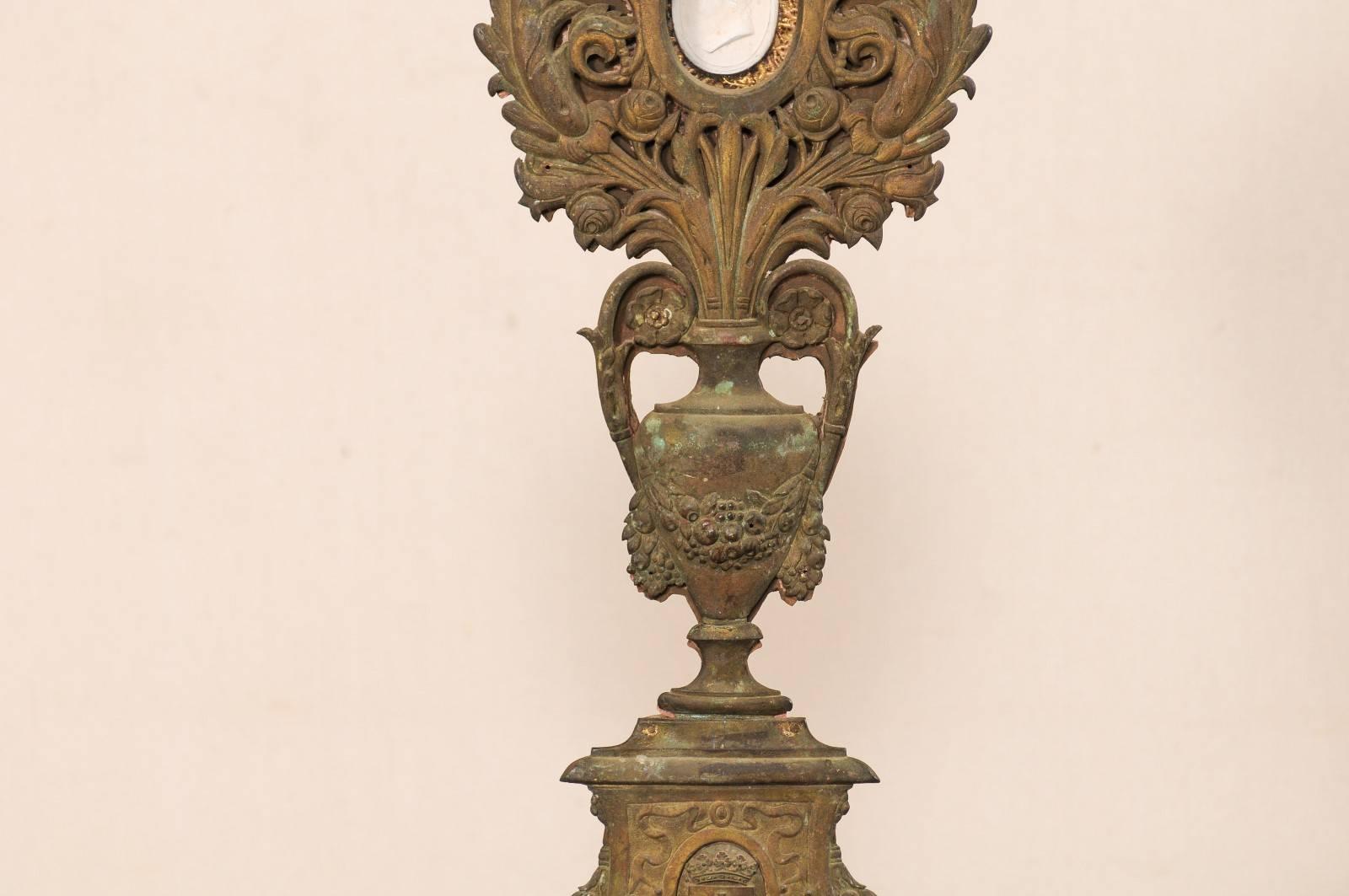 Metal French 19th Century Altarpiece with Central Intaglio and Decorated Repoussé For Sale
