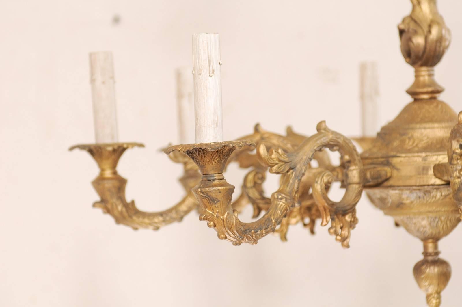 20th Century French Eight-Light Painted Metal Chandelier Ornate with Acanthus Leaf Motifs