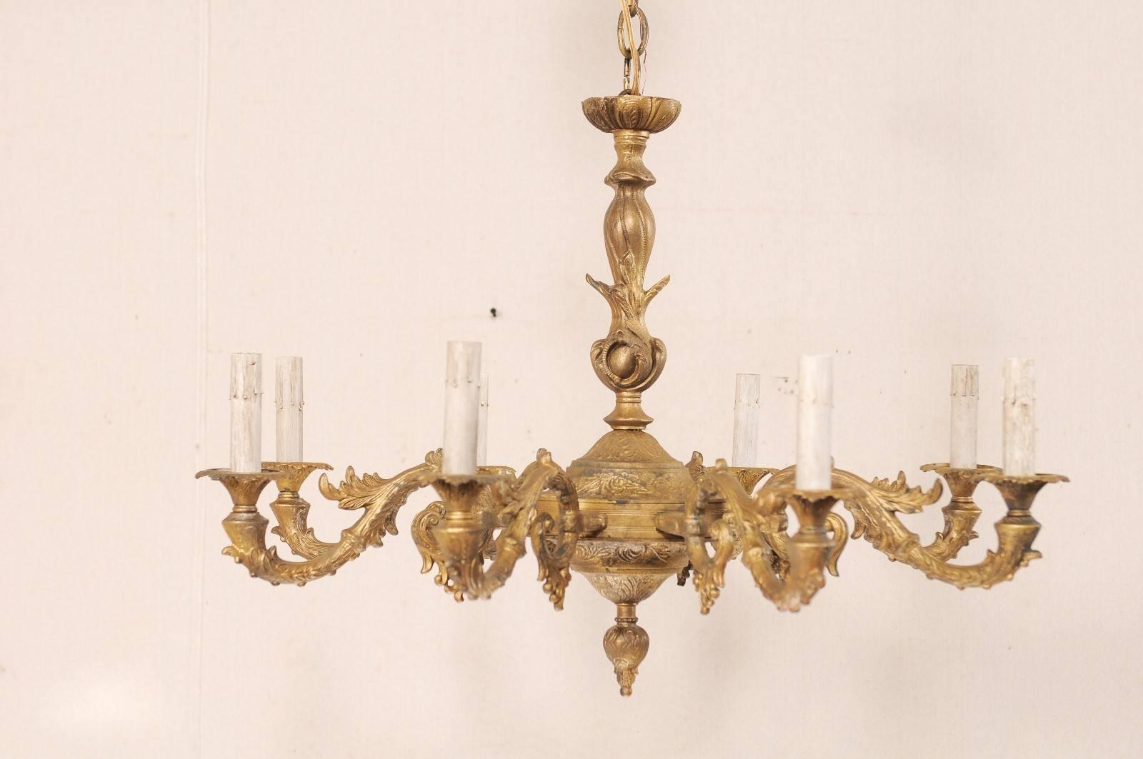 French Eight-Light Painted Metal Chandelier Ornate with Acanthus Leaf Motifs In Good Condition In Atlanta, GA