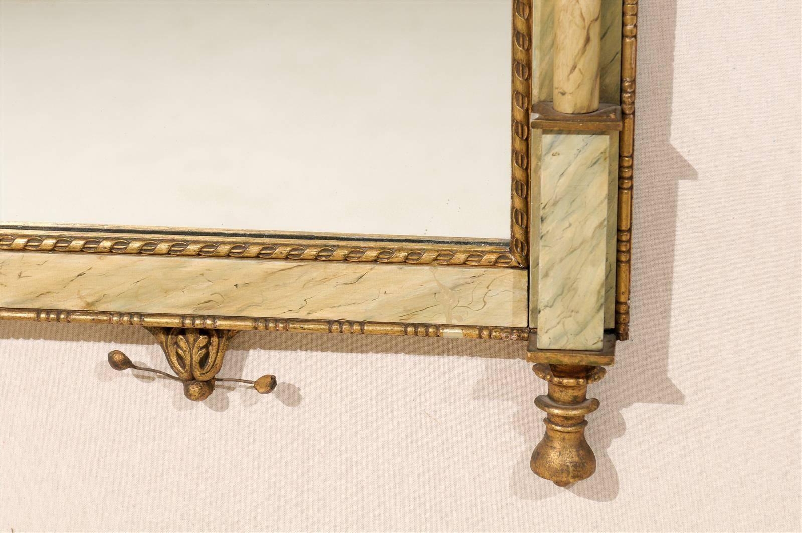 20th Century Italian Wall Mirror with Faux Marble Frame and Decorative Floral Additions