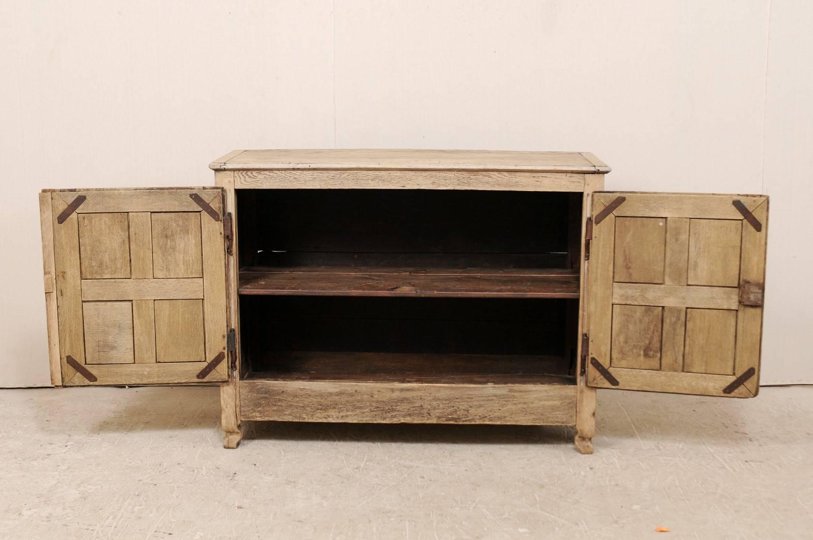 18th Century and Earlier French 18th Century Bleached Oak 2-Door Buffet Cabinet Designed in Clean Lines 