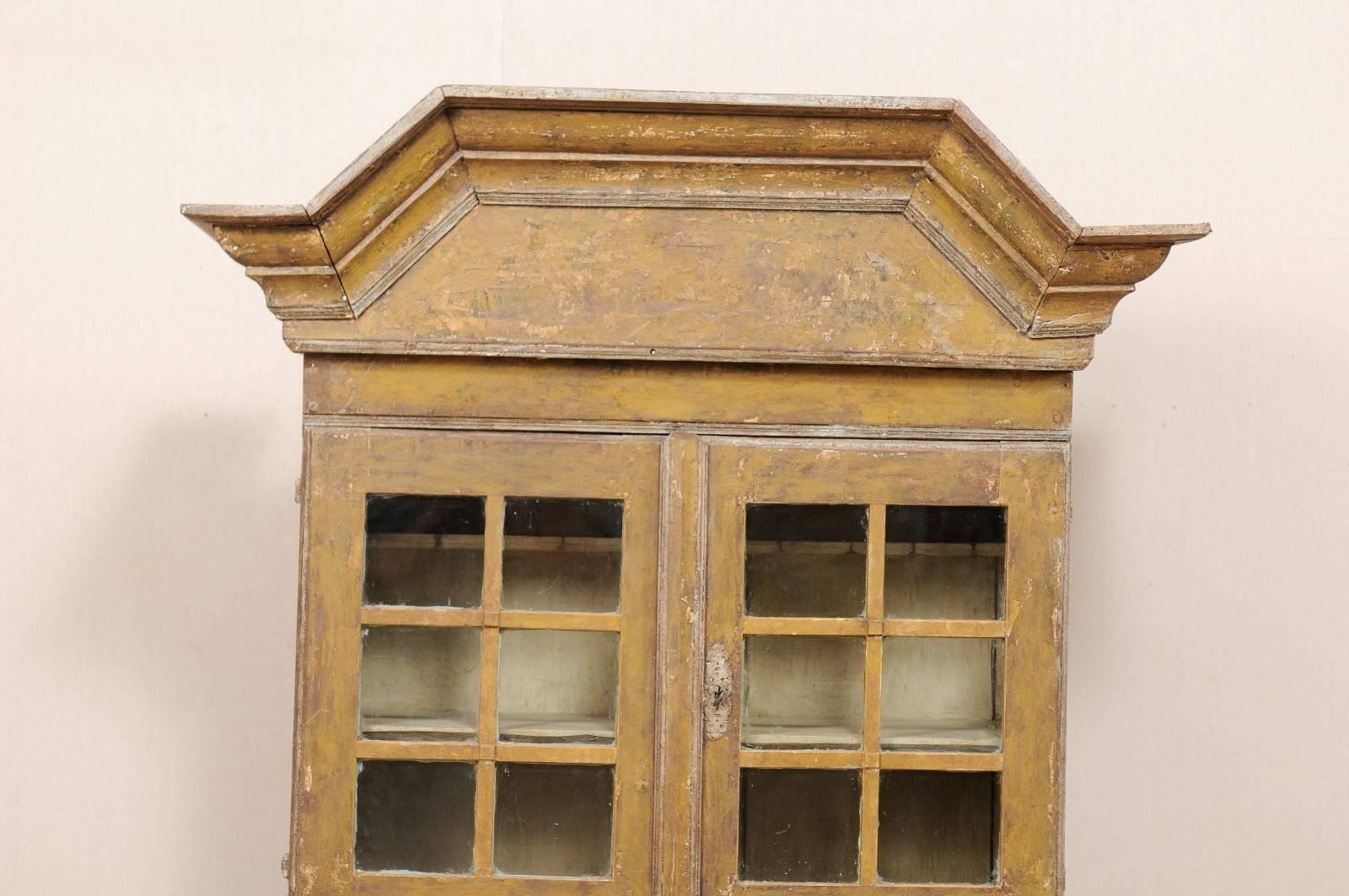 Carved 18th Century Swedish Cupboard Cabinet, circa 1725-1750 with Original Paint