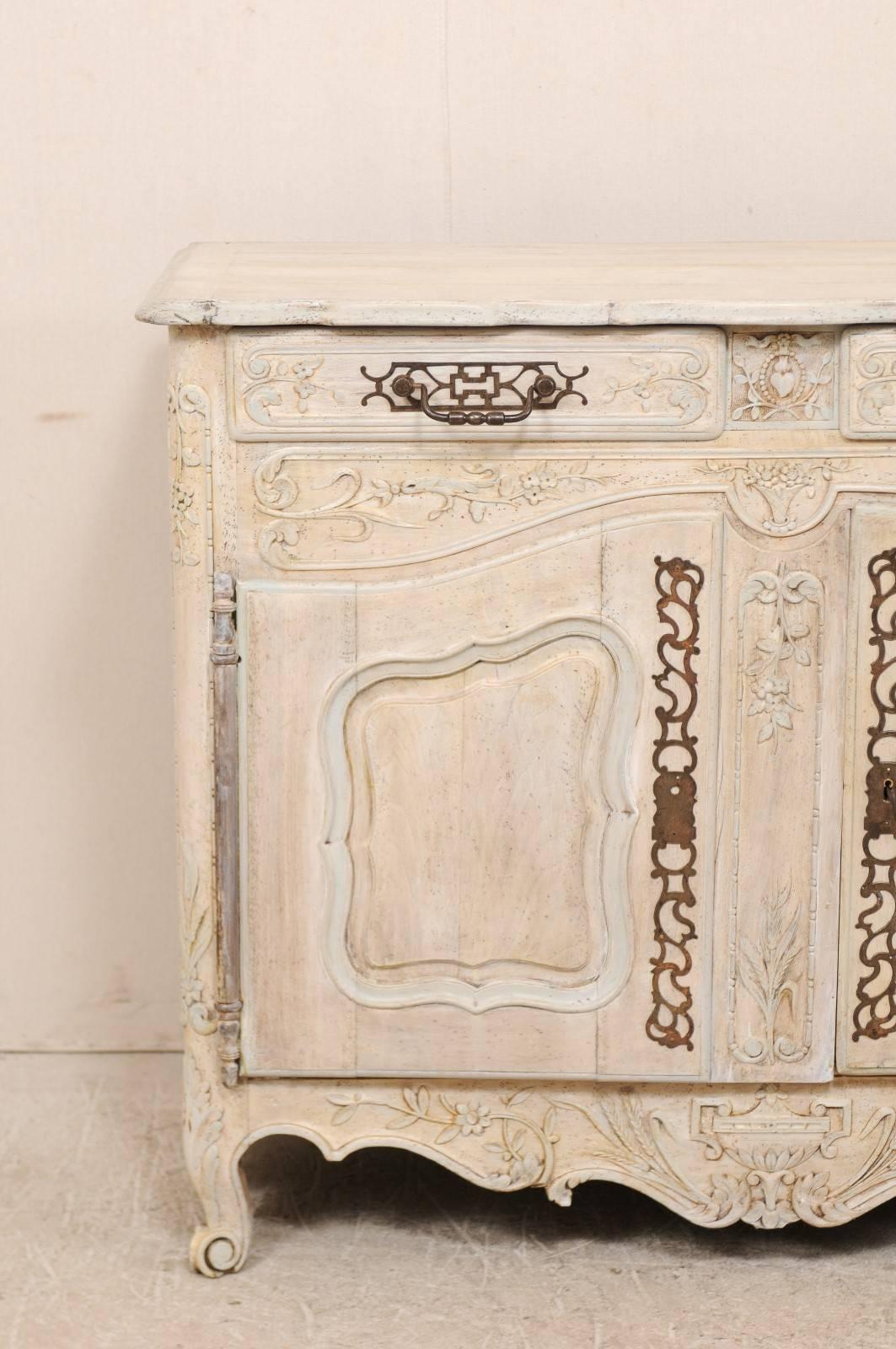 French 19th C. Carved and Painted 2-Door Buffet, Adorn with Beautiful Hardware In Good Condition For Sale In Atlanta, GA