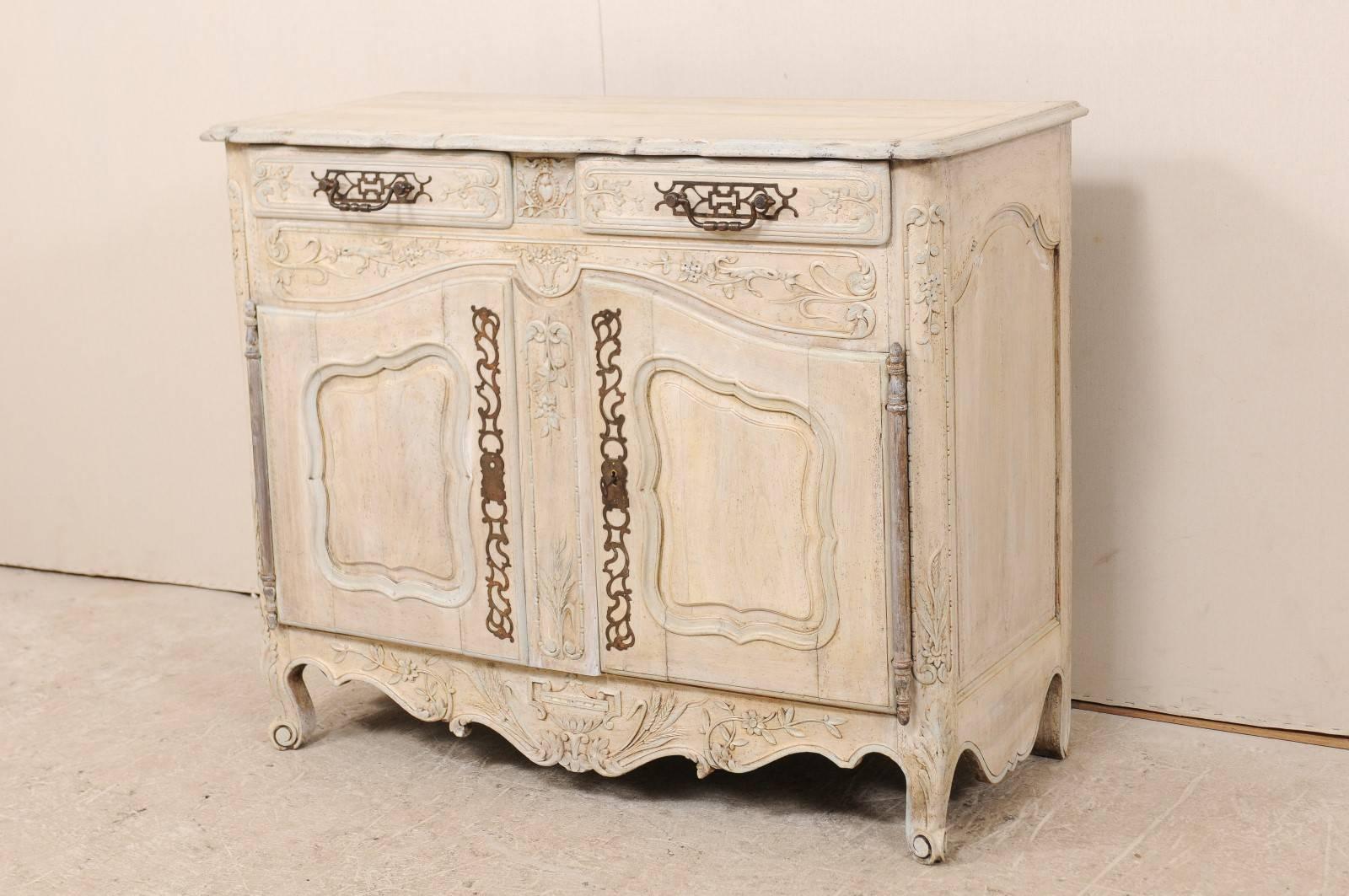 Metal French 19th C. Carved and Painted 2-Door Buffet, Adorn with Beautiful Hardware For Sale