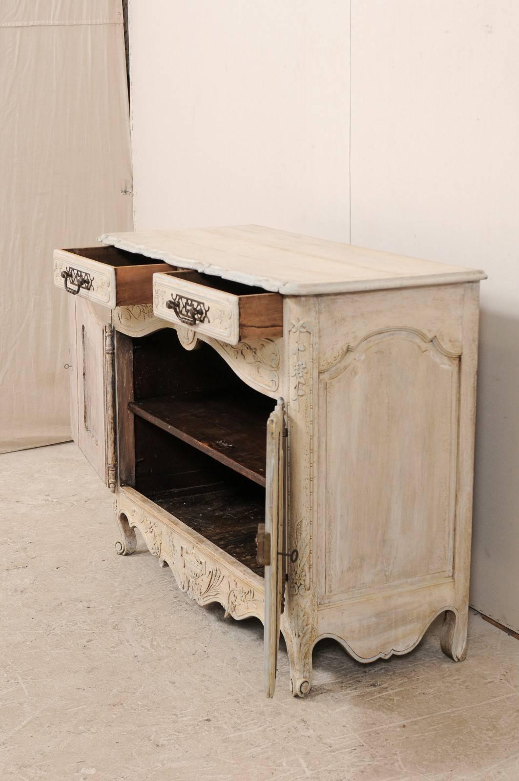 French 19th C. Carved and Painted 2-Door Buffet, Adorn with Beautiful Hardware For Sale 4