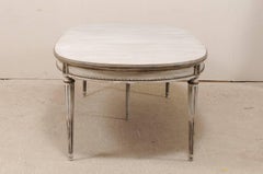 Dining Table of Light Cream Painted Wood with Single Leaf and Tapered Legs