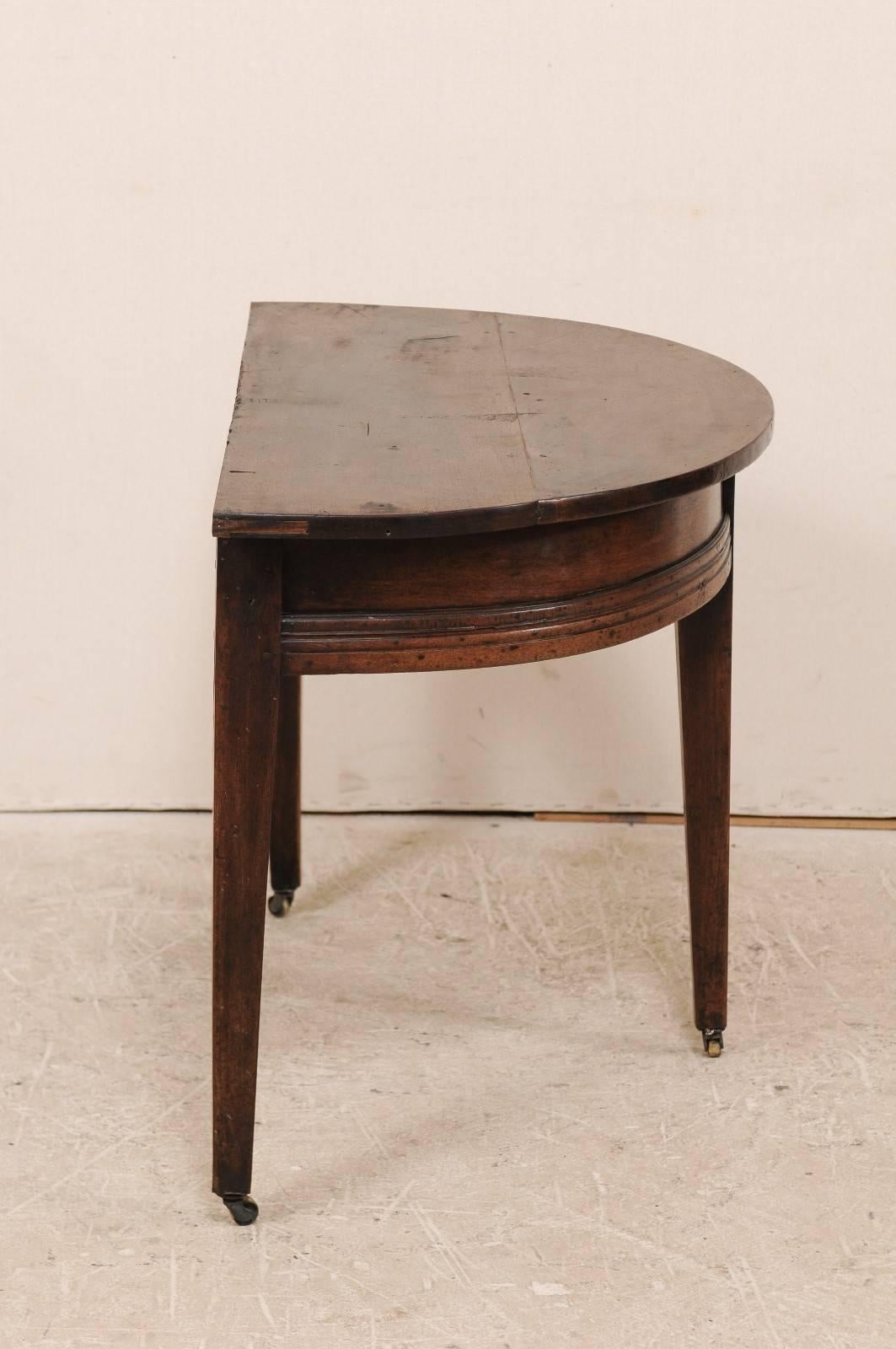 18th Century and Earlier Late 18th Century Italian Rich Walnut Wood Demilune with Petite Wheel Feel