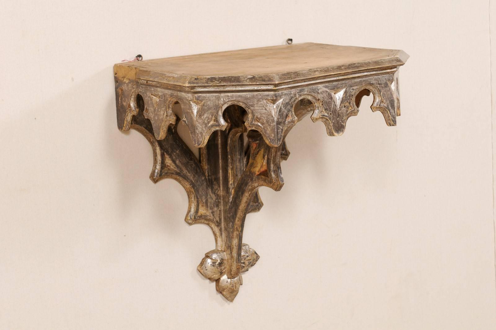 Carved Italian Wall-Mounted Small Table from the Early 19th Century, Metallic Accent
