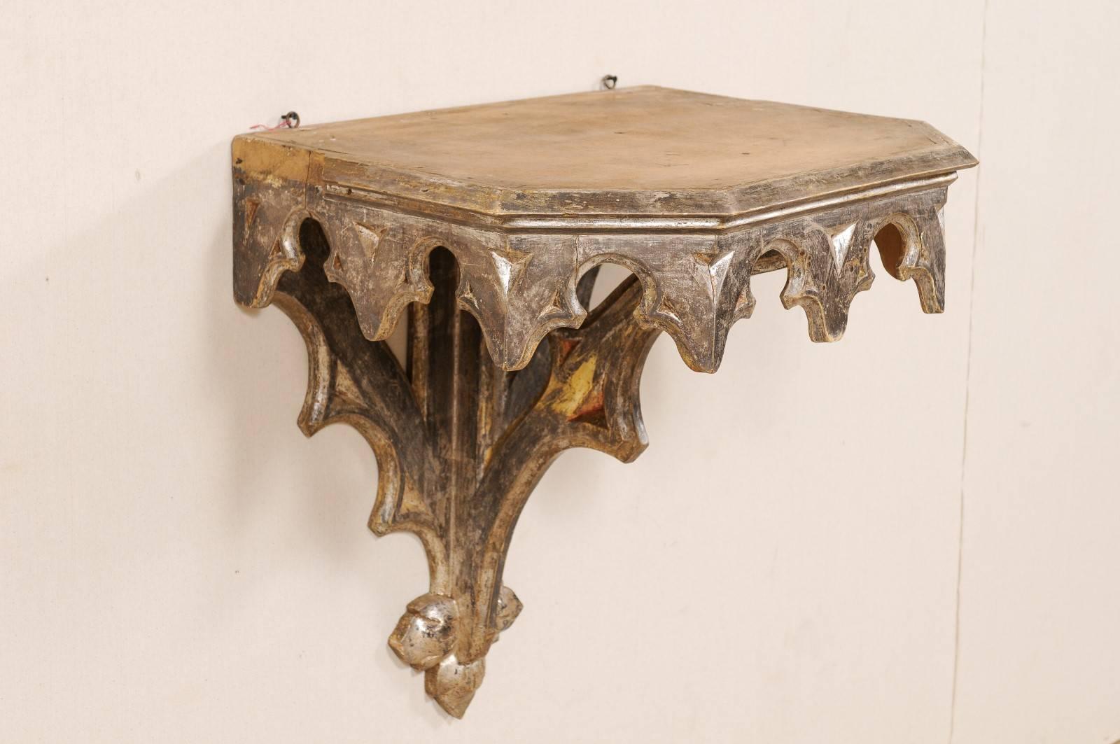 Wood Italian Wall-Mounted Small Table from the Early 19th Century, Metallic Accent