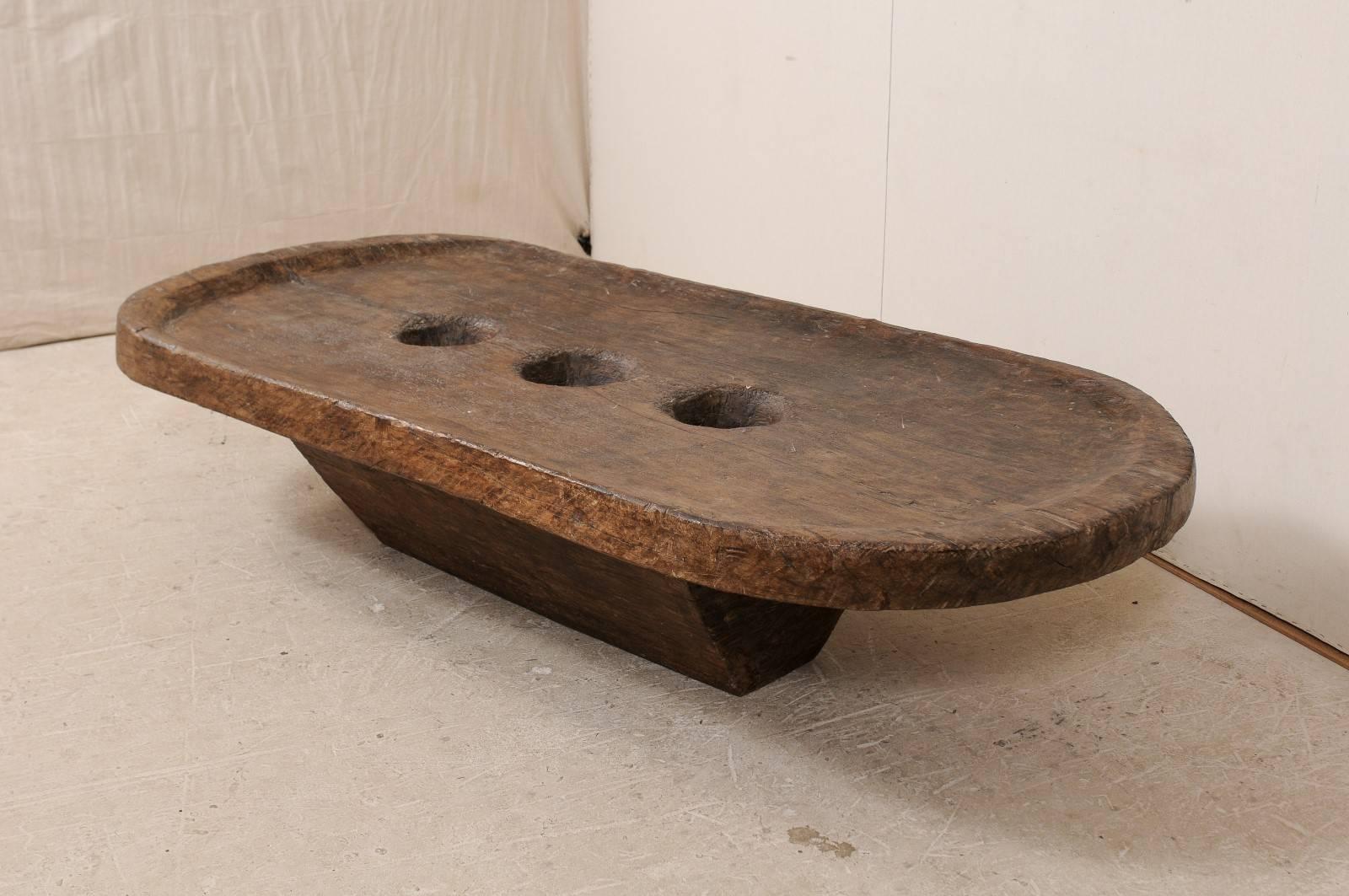 Tribal Primitive Naga Hand-Carved Wood Rustic Grinding Table from Nagaland, India